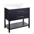 36" Robertson Mahogany Console Vanity- Midnight Navy Blue- Feathered White Widespread, White UM Sink, , large image number 1