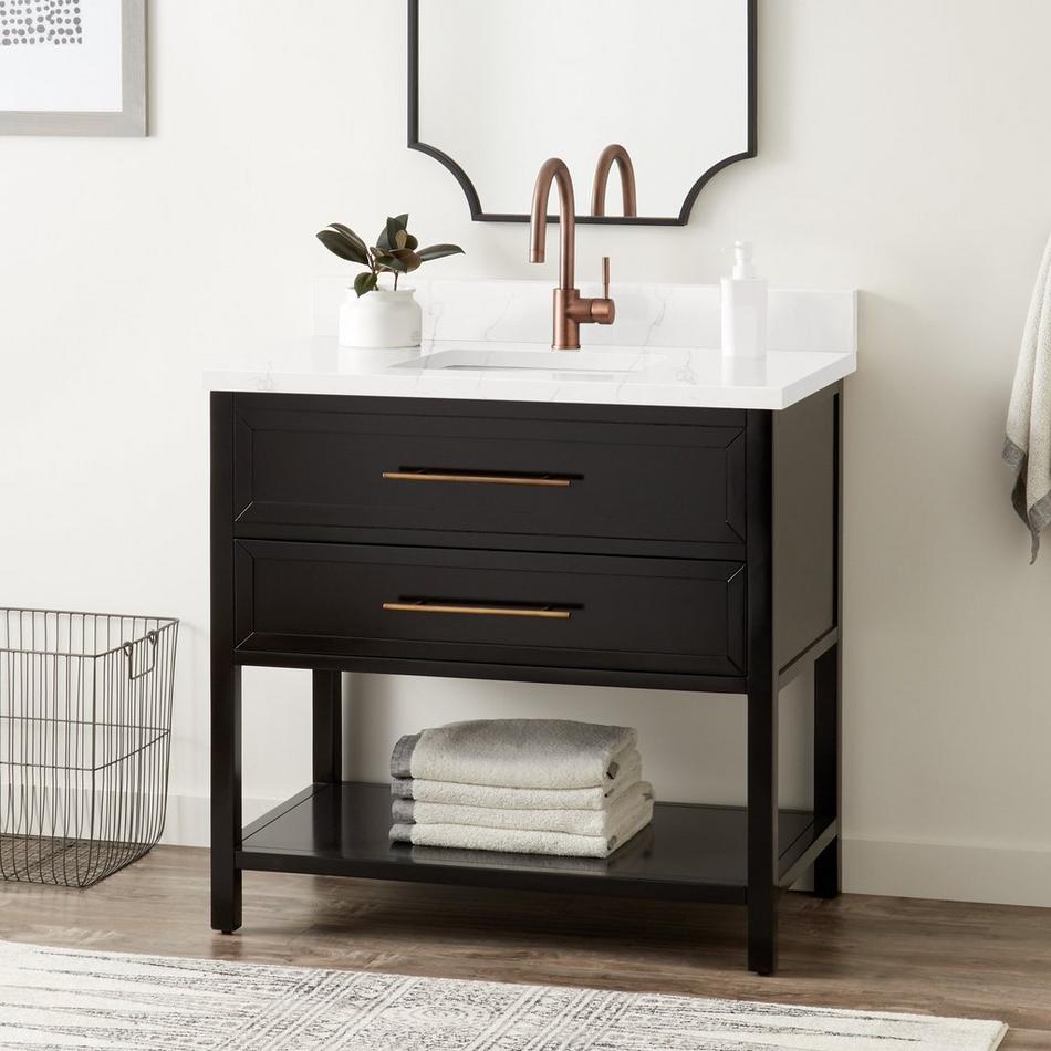 36" Robertson Console Vanity - Black- Feathered White 1 Hole - White RUM Sink, , large image number 0