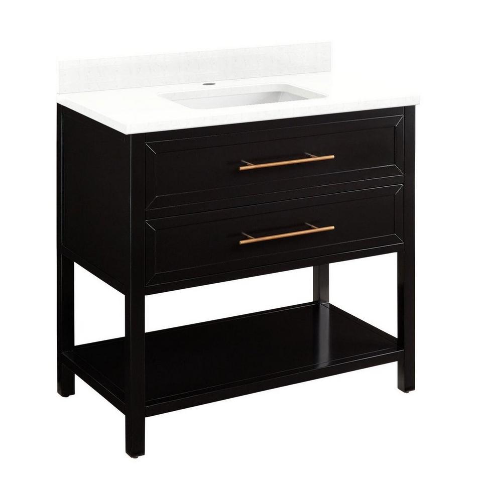 36" Robertson Console Vanity - Black- Feathered White 1 Hole - White RUM Sink, , large image number 1