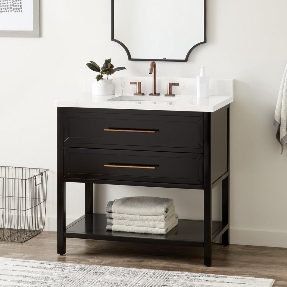 36" Robertson Console Vanity - Black- Feathered White Widespread - White RUM Sink, , large image number 0
