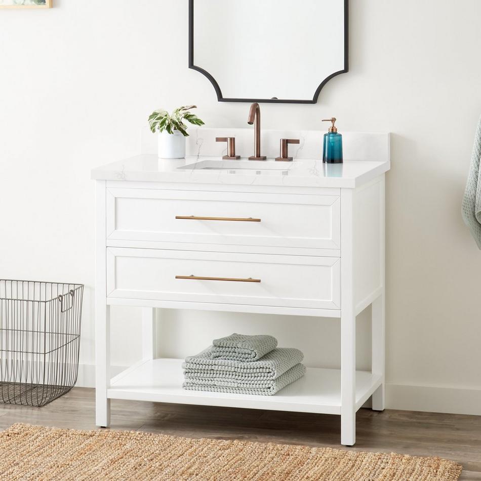 36" Robertson Vanity Cabinet - Bright White - Feathered White Widespread - White RUM Sink, , large image number 0