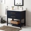 36" Robertson Mahogany Console Vanity- Midnight Navy Blue- Feathered White 1 Hole - White RUM Sink, , large image number 0