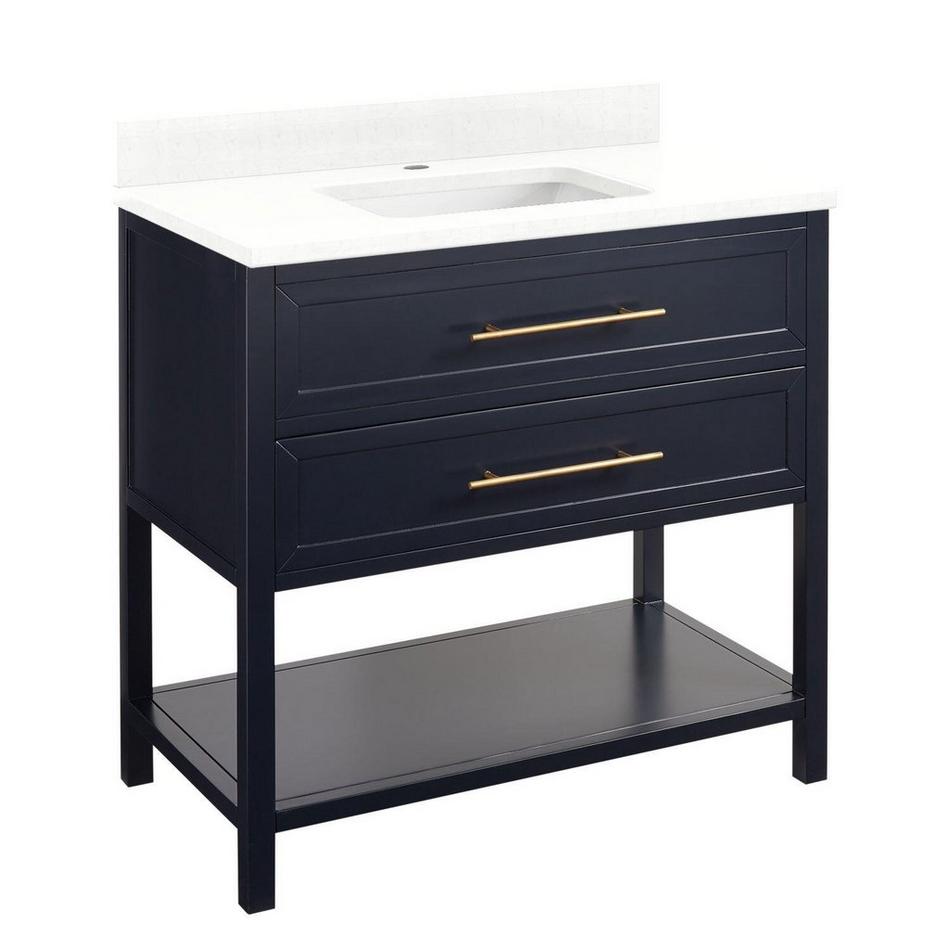 36" Robertson Mahogany Console Vanity- Midnight Navy Blue- Feathered White 1 Hole - White RUM Sink, , large image number 1