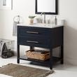 36" Robertson Mahogany Console Vanity- Midnight Navy Blue- Feathered White Widespread White RUM Sink, , large image number 0