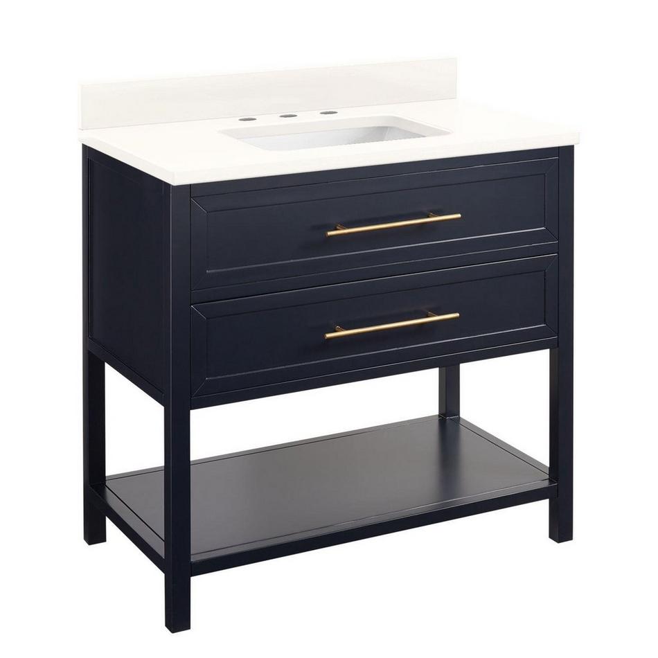 36" Robertson Mahogany Console Vanity- Midnight Navy Blue- Feathered White Widespread White RUM Sink, , large image number 1