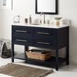 48" Robertson Mahogany Console Vanity- Midnight Navy Blue- Feathered White Widespread, White UM Sink, , large image number 0