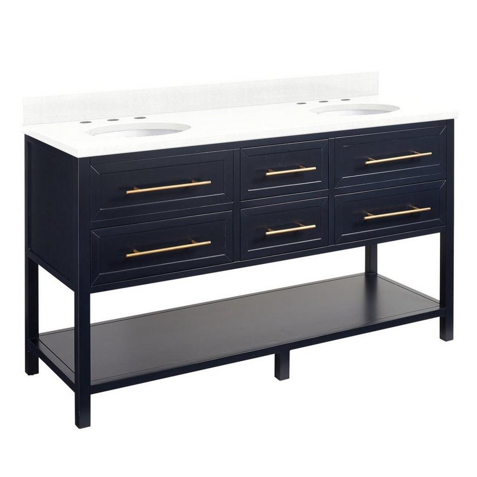 60" Robertson Double Vanity Cabinet- Midnight Navy Blue - Feathered White Widespread, White UM Sinks, , large image number 1