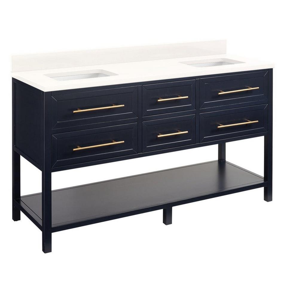 60" Robertson Double Vanity Cabinet - Midnight Navy Blue - Arctic White No Holes - White RUM Sinks, , large image number 1