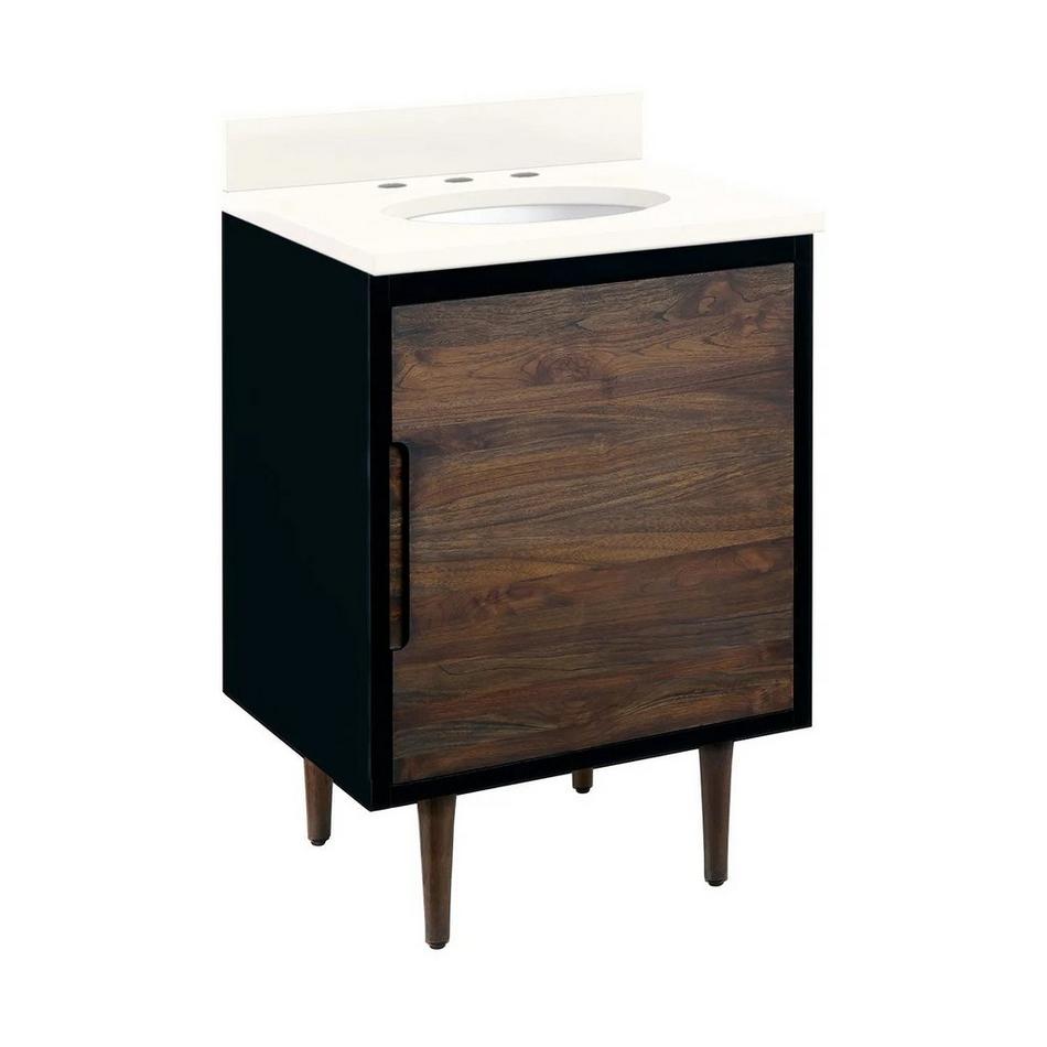 24" Bivins Teak Vanity - Java/Black - Arctic White Quartz Top - 8" - Holes - Oval Sink, , large image number 0