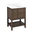 24" Olsen Console Vanity - Ash Brown - BN Hdwe - Feathered White Quartz - 8" - White Oval Sink, , large image number 0