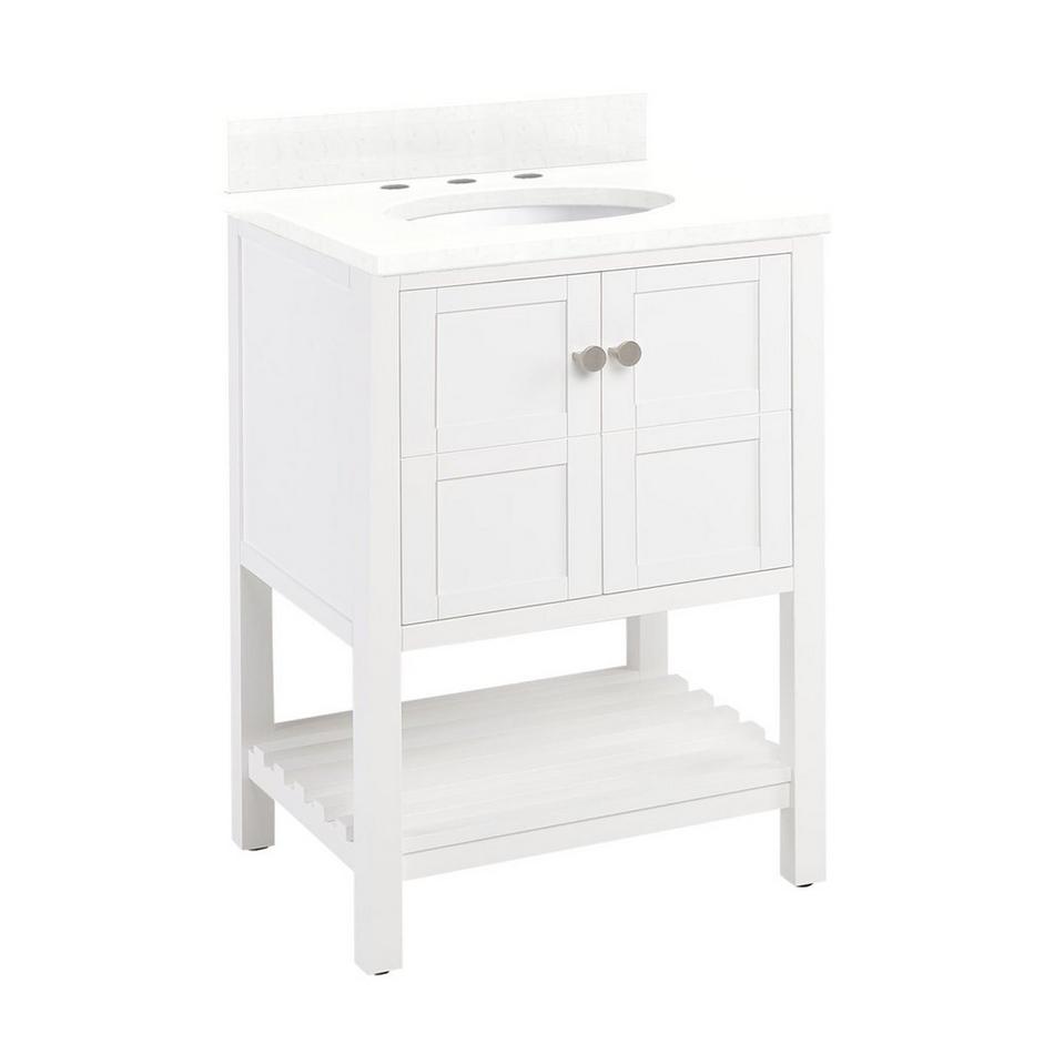 24" Olsen Console Vanity - Soft White - Feathered White Quartz - 8" - Holes - White Oval Sink, , large image number 0