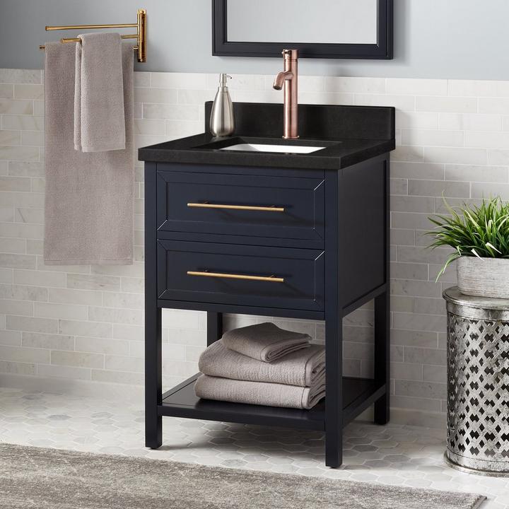 24" Robertson Mahogany Console Vanity for Rectangular Undermount Sink - Midnight Navy Blue, Absolute Black Granite vanity top