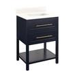 24" Robertson Mahogany Console Vanity - Midnight Blue - Arctic White Quartz - No Holes - Rect. Sink, , large image number 0
