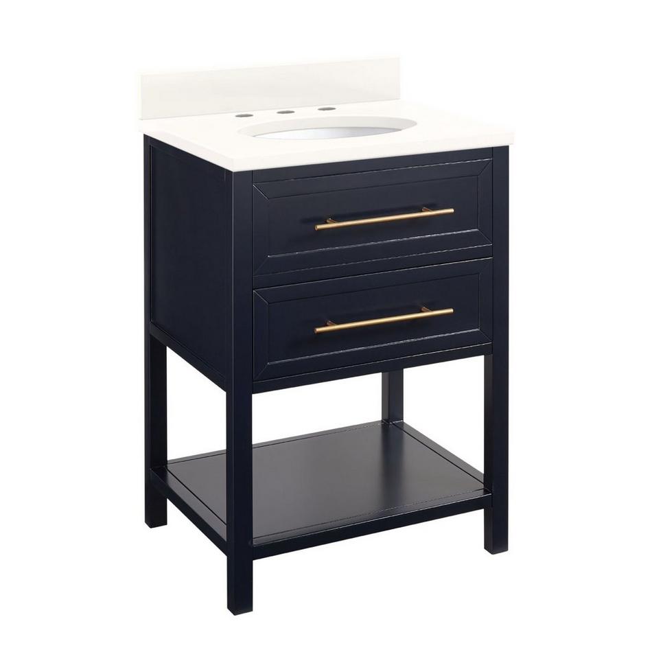 24" Robertson Mahogany Console Vanity - Midnight Blue - Arctic White Quartz Top - 8" - Oval Sink, , large image number 1