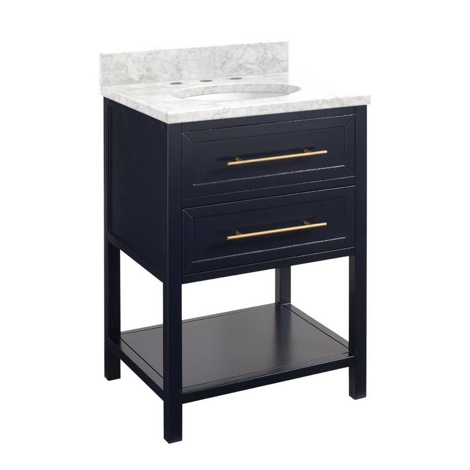 24" Robertson Mahogany Console Vanity - Midnight Blue - Carrara Marble Top - 8" - Holes - Oval Sink, , large image number 0