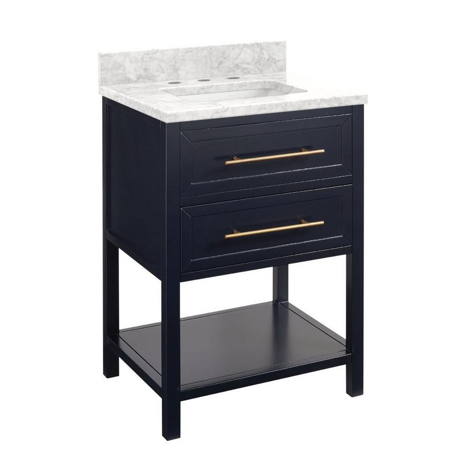 24" Robertson Mahogany Console Vanity - Midnight Blue - Carrara Marble Top - 8" Holes - Rect. Sink, , large image number 0