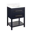 24" Robertson Mahogany Console Vanity - Midnight Blue - Feathered White Quartz - 1 Hole - Rect. Sink, , large image number 1
