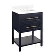 24" Robertson Mahogany Console Vanity - Midnight Blue - Feathered White Quartz - 8" - Rect. Sink, , large image number 1