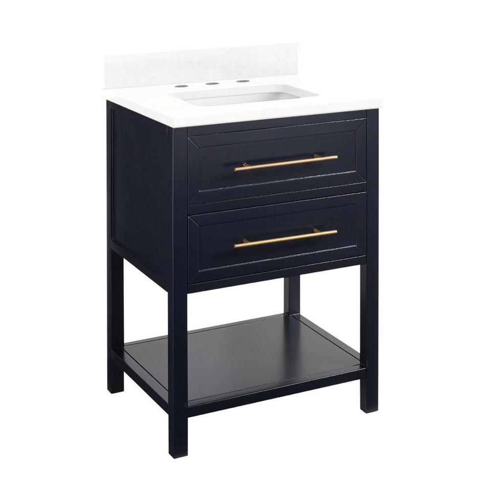 24" Robertson Mahogany Console Vanity - Midnight Blue - Feathered White Quartz - 8" - Rect. Sink, , large image number 1