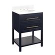 24" Robertson Mahogany Console Vanity - Midnight Blue - Feathered White Quartz Top - 8" - Oval Sink, , large image number 1