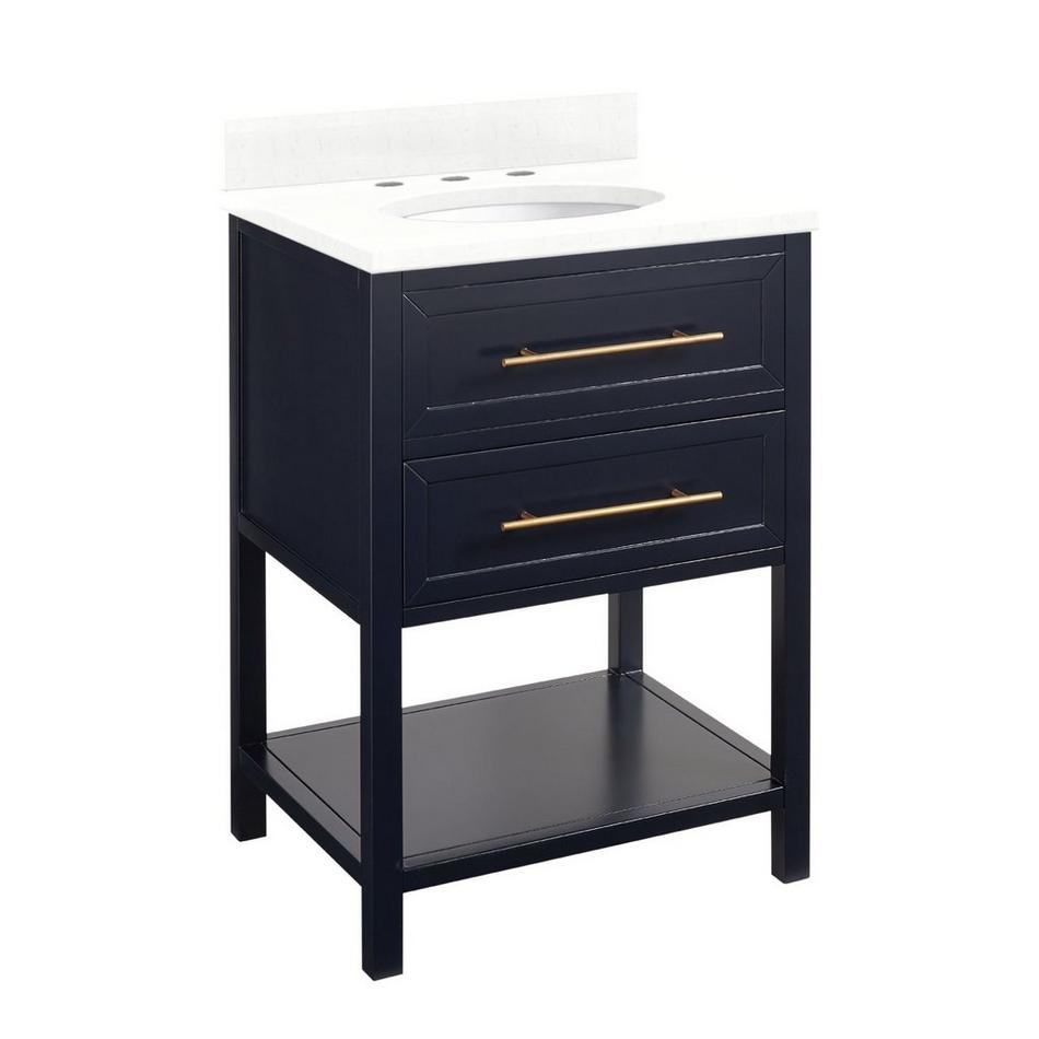 24" Robertson Mahogany Console Vanity - Midnight Blue - Feathered White Quartz Top - 8" - Oval Sink, , large image number 1