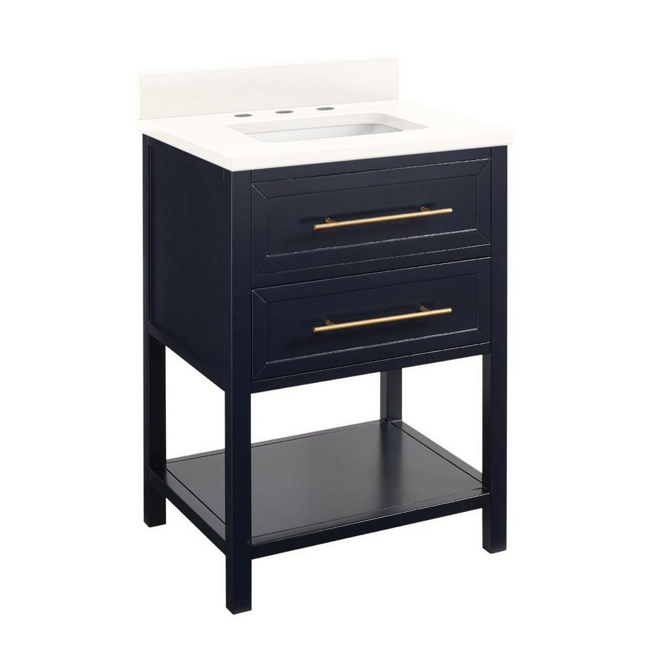 24" Robertson Mahogany Console Vanity- Midnight Blue - Arctic White Quartz - 8" Holes - Rect. Sink, , large image number 1