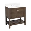 30" Olsen Console Vanity - Ash Brown - BN Hdwe - Feathered White Quartz - 8" - White Oval Sink, , large image number 0