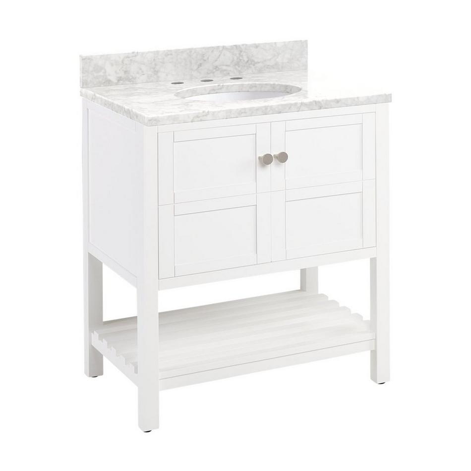 30" Olsen Console Vanity - Brushed Nickel Hardware - Carrara Marble - 8" - White Oval Sink, , large image number 1