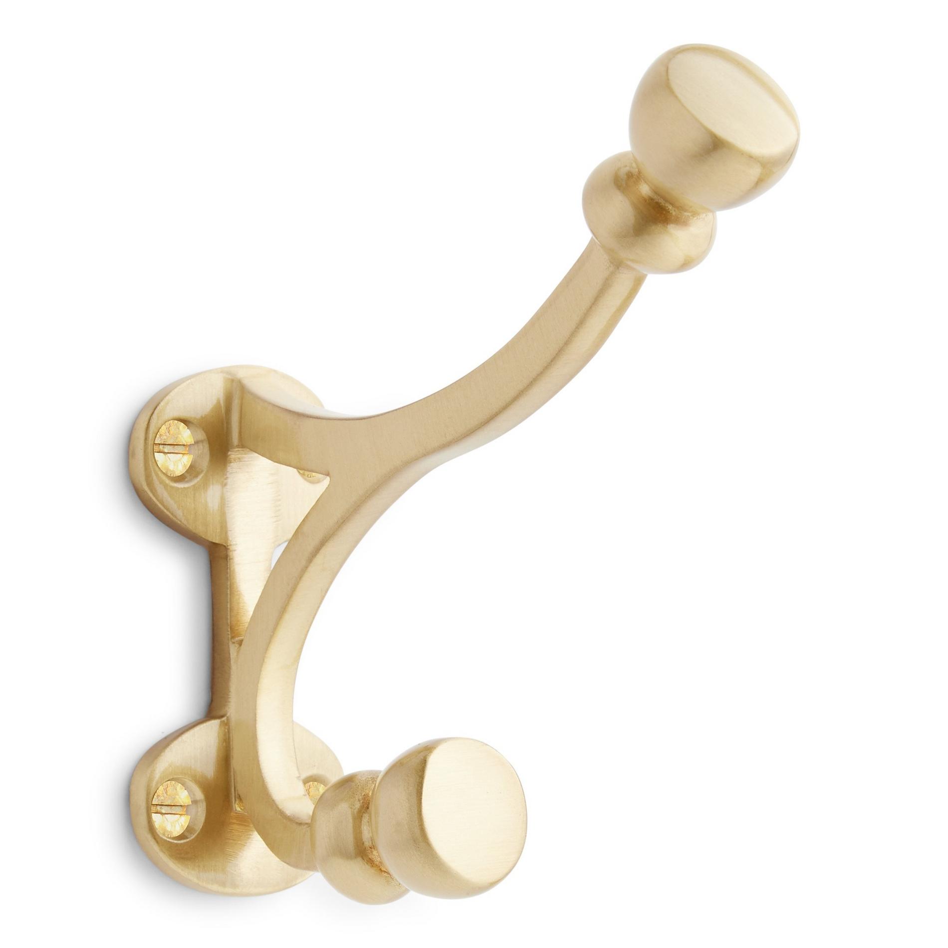 Solid Brass Double Coat Hook Satin Brass Signature Hardware