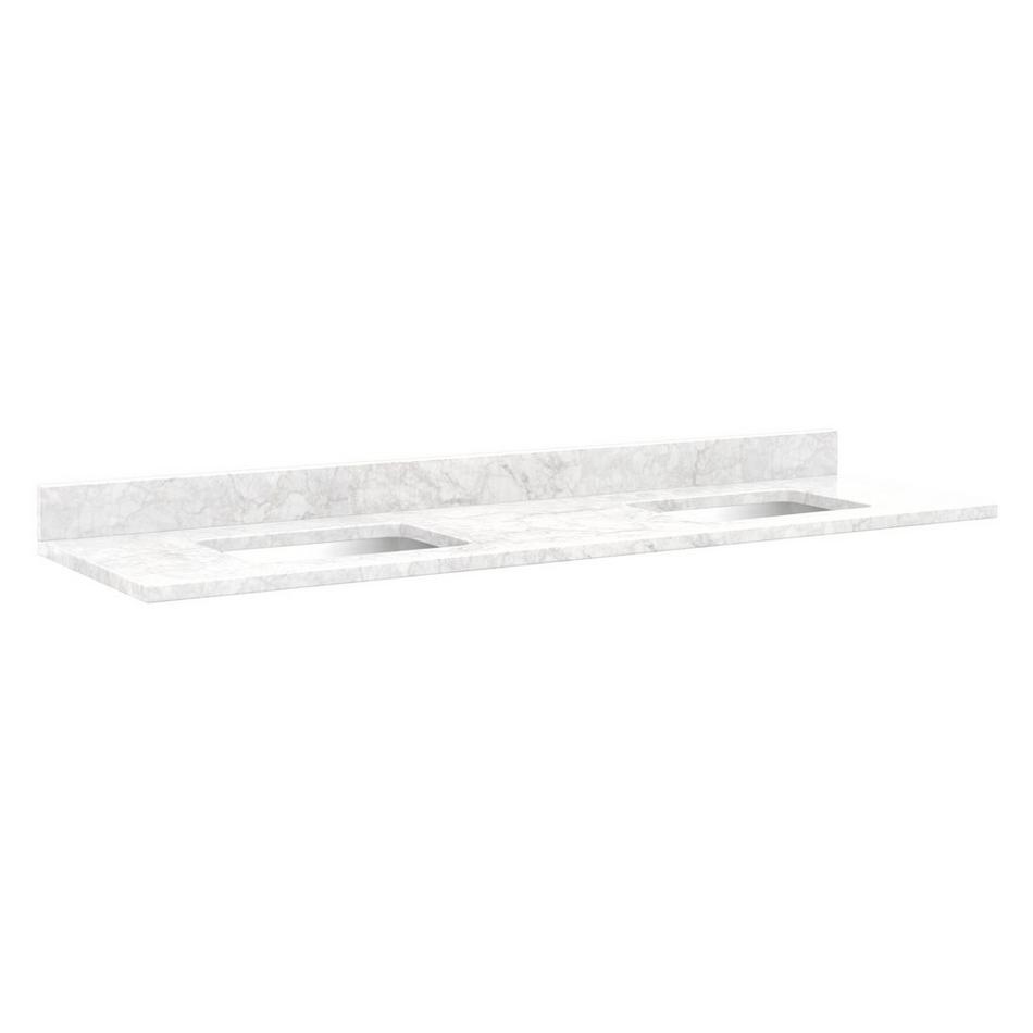 73" Marble Top for Rectangular Sinks - 36" Centers - No Faucet Holes - Carrara Marble - White Sink, , large image number 0