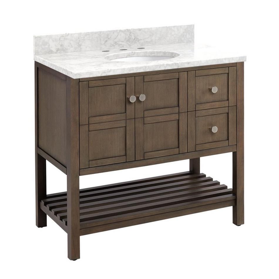 36" Olsen Console Vanity - Ash Brown - Brushed Nickel Hdwe. - Carrara Marble - 8" - Oval Sink, , large image number 1