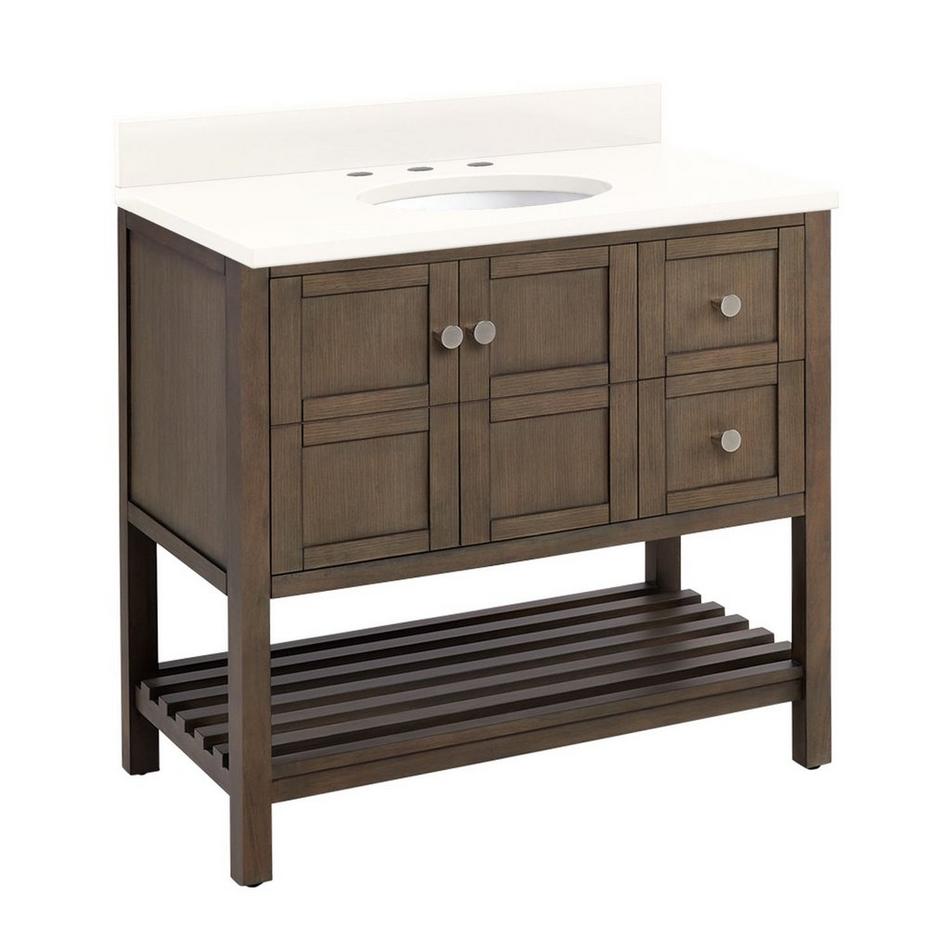 36" Olsen Console Vanity - Ash Brown - Brushed Nickel Hdwe. - Arctic White Quartz - 8" - Oval Sink, , large image number 0