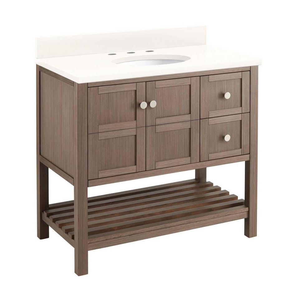 36" Olsen Console Vanity - Ash Brown - Brushed Nickel Hdwe. - Arctic White Quartz - 8" - Oval Sink, , large image number 1