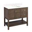 36" Olsen Console Vanity - Ash Brown - Brushed Nickel Hdwe. - Feathered White Quartz-8"-Oval Sink, , large image number 0