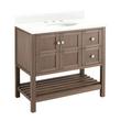 36" Olsen Console Vanity - Ash Brown - Brushed Nickel Hdwe. - Feathered White Quartz-8"-Oval Sink, , large image number 1