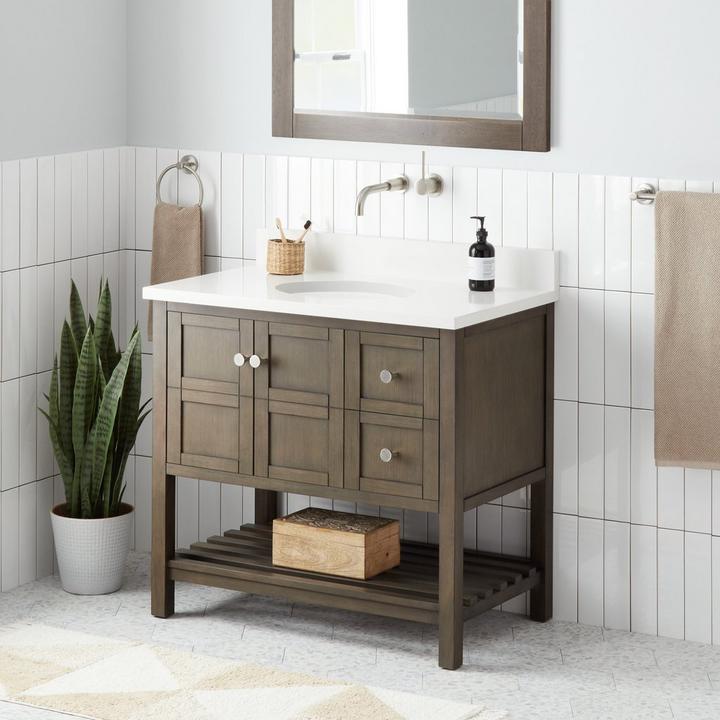 36" Olsen Console Vanity Undermount Sink - Ash Brown, Artic White Quartz vanity top