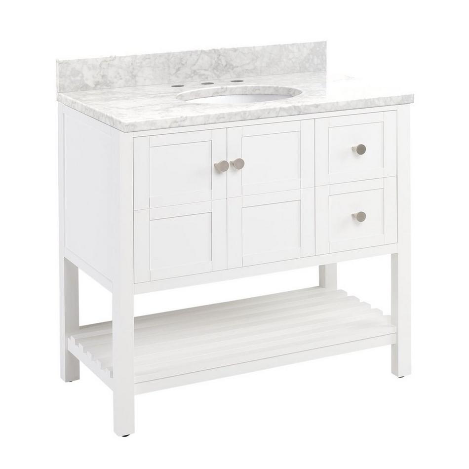 36" Olsen Console Vanity - Soft White - BN Hardware - Carrara Marble - 8" - Oval Sink, , large image number 1