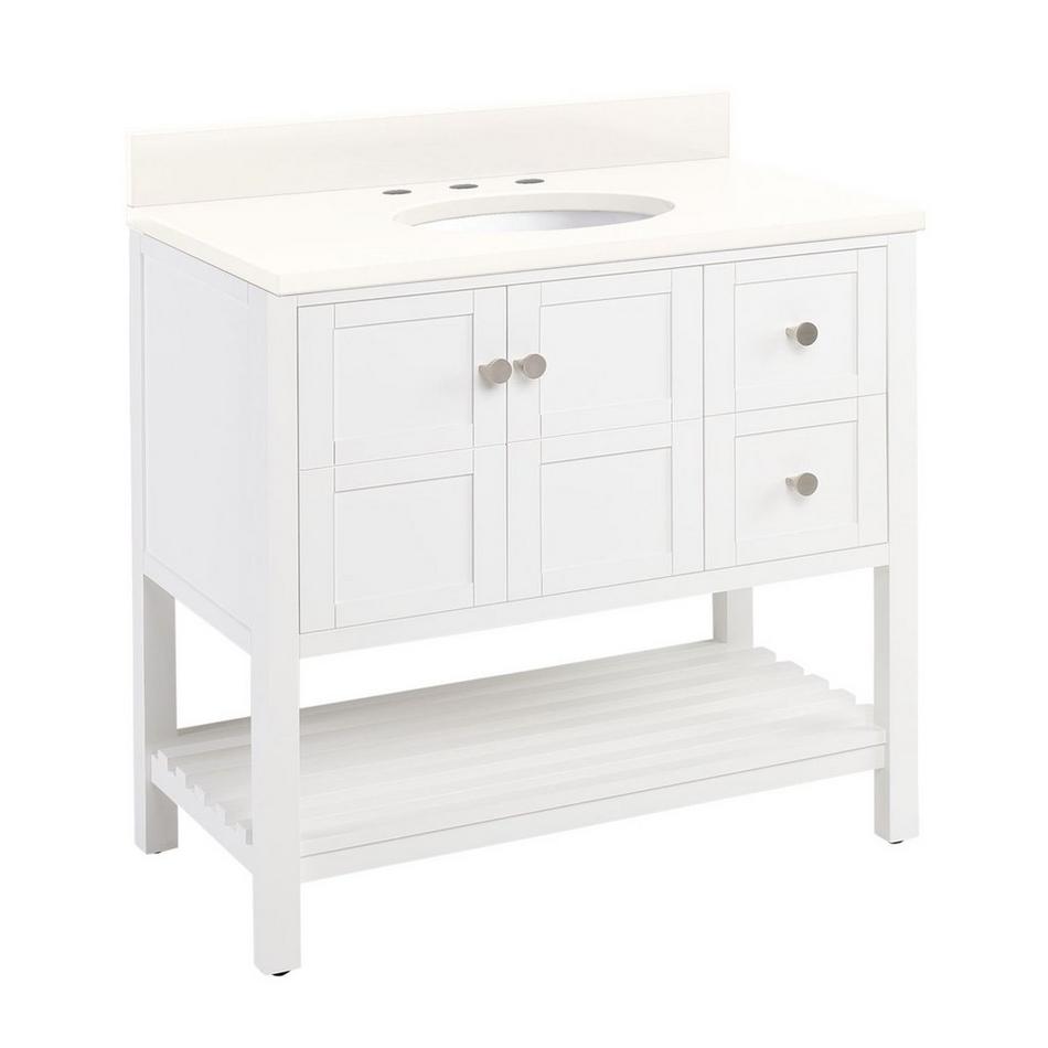 36" Olsen Console Vanity - Soft White - Brushed Nickel Hdwe. - Arctic White Quartz - 8" - Oval Sink, , large image number 0