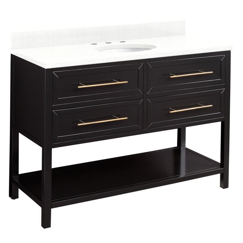 48" Robertson Vanity - Black - Feathered White Quartz - 8" - Oval Undermount Sink, , large image number 1