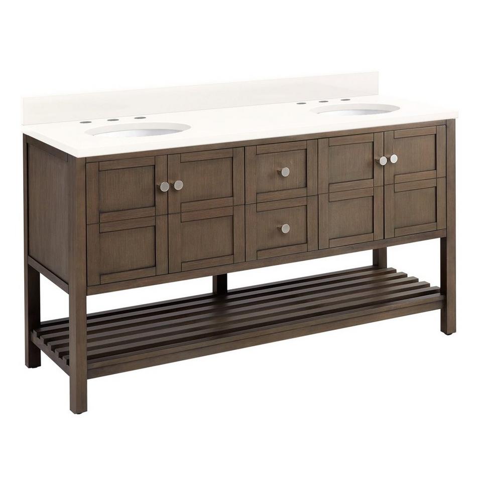60" Olsen Double Console Vanity - Ash Brown - BN Hdwe. - Arctic White Quartz - 8" - Oval UM Sinks, , large image number 0