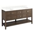 60" Olsen Double Console Vanity - Ash Brown - BN Hdwe. - Feathered White Quartz - 8" - Oval UM Sinks, , large image number 0