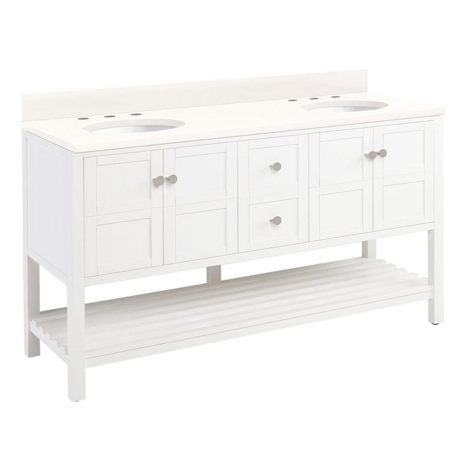 60" Olsen Double Console Vanity - White - Brushed Nickel Hdwe. - Arctic White Quartz-8"-Oval Sinks, , large image number 0