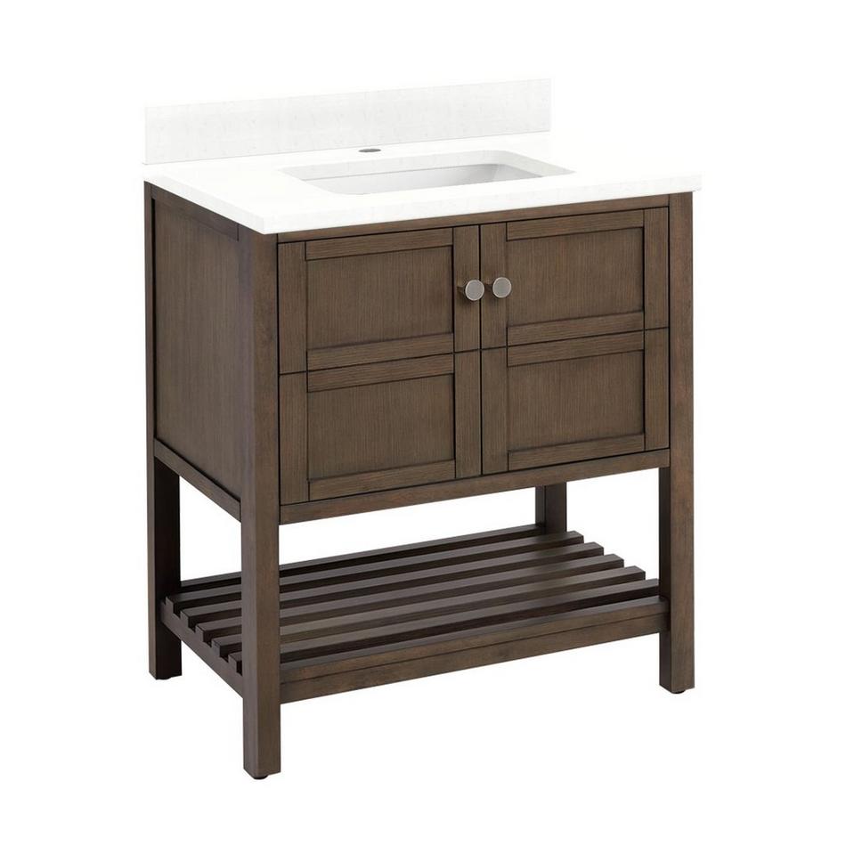 30" Olsen Console Vanity- Ash Brown - BN Hdwe. - Feathered White Quartz - 1 Hole - Rect. Sink, , large image number 0