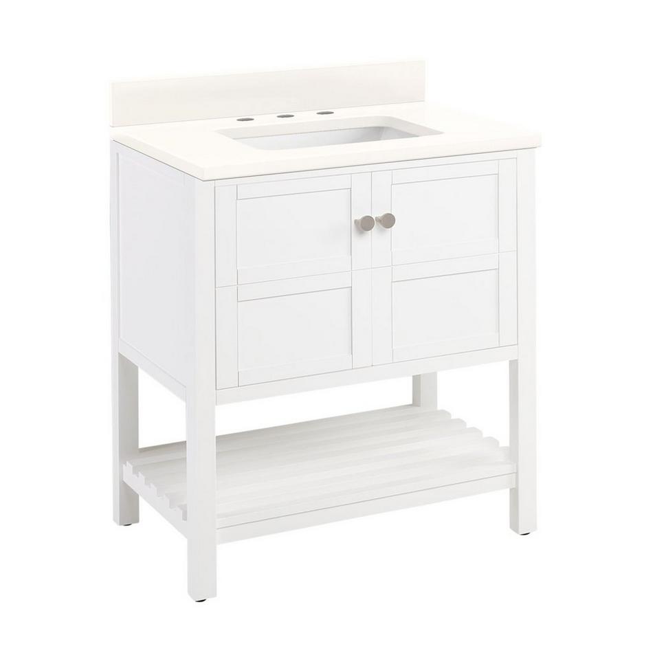 30" Olsen Console Vanity - Soft White - BN Hdwe. - Arctic White Quartz - 8"- Rect. Undermount Sink, , large image number 0