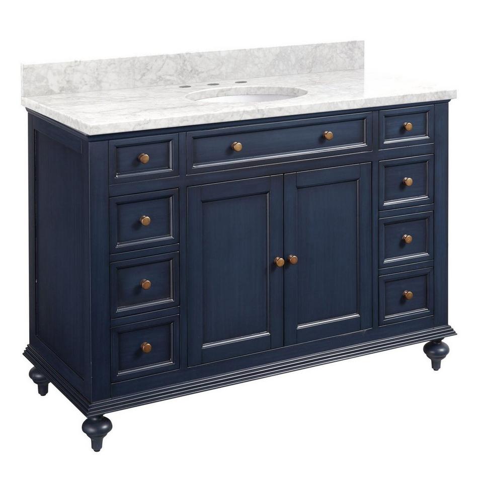 48" Keller Mahogany Vanity - Vintage Navy Blue - Carrara Marble - 8" - Oval Undermount Sink, , large image number 0