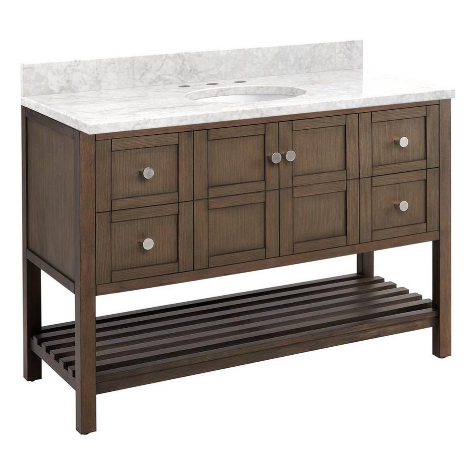 48" Olsen Console Vanity - Ash Brown - Brushed Nickel Hdwe. - Carrara Marble - 8" - Oval Sink, , large image number 1