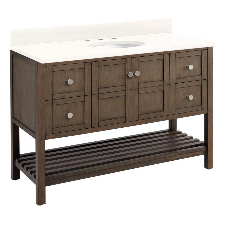 48" Olsen Console Vanity - Ash Brown - Brushed Nickel Hdwe. - Arctic White Quartz - 8" - Oval Sink, , large image number 0
