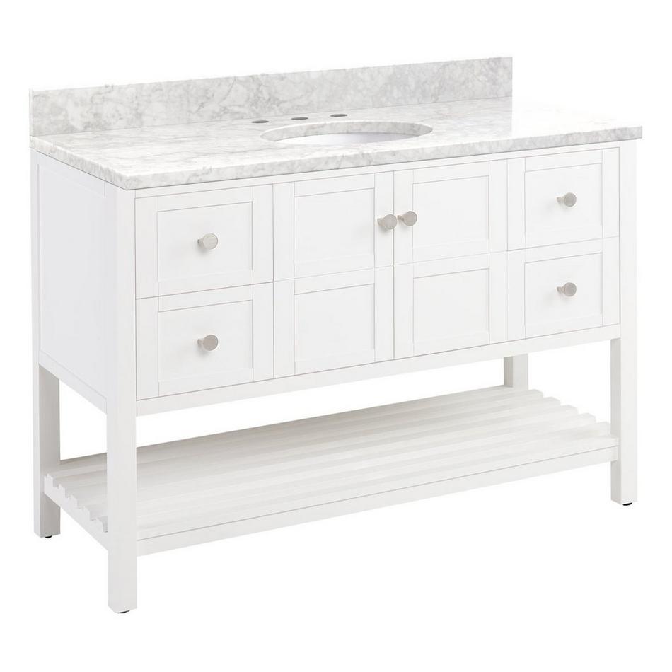 48" Olsen Console Vanity - Soft White - BN Hardware - Carrara Marble - 8" - Oval Sink, , large image number 1