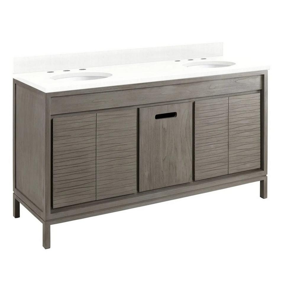 60" Becker Teak Vanity - Gray Wash - Feathered White Quartz - 8" - Oval Undermount Sinks, , large image number 6