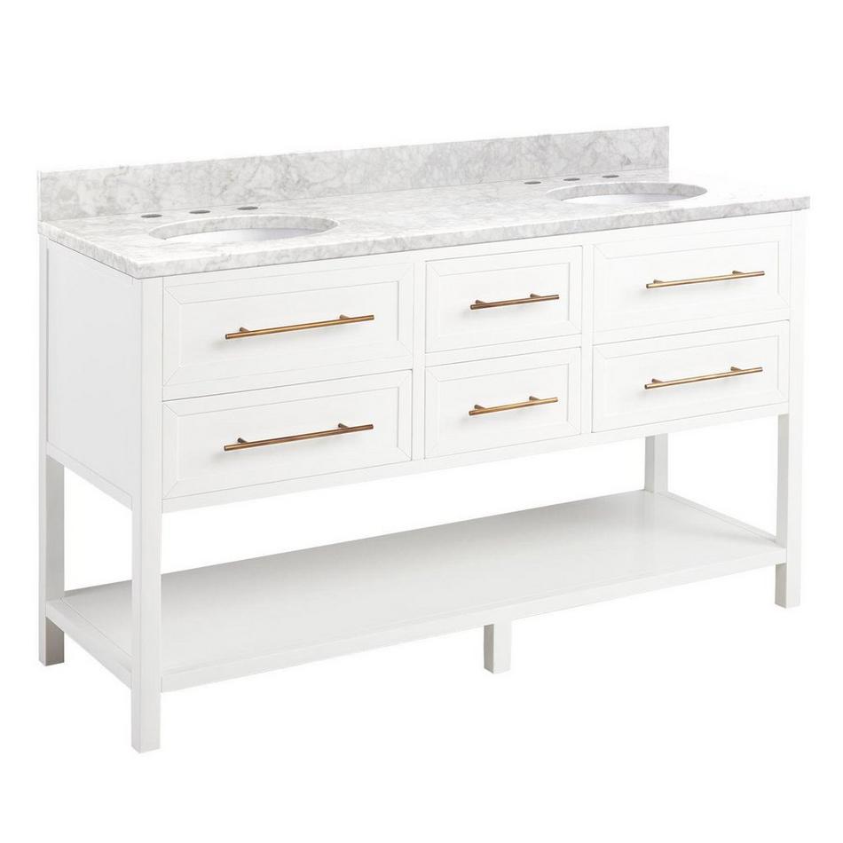 60" Robertson Double Vanity - Bright White - Carrara Marble - 8" - Oval Undermount Sinks, , large image number 0